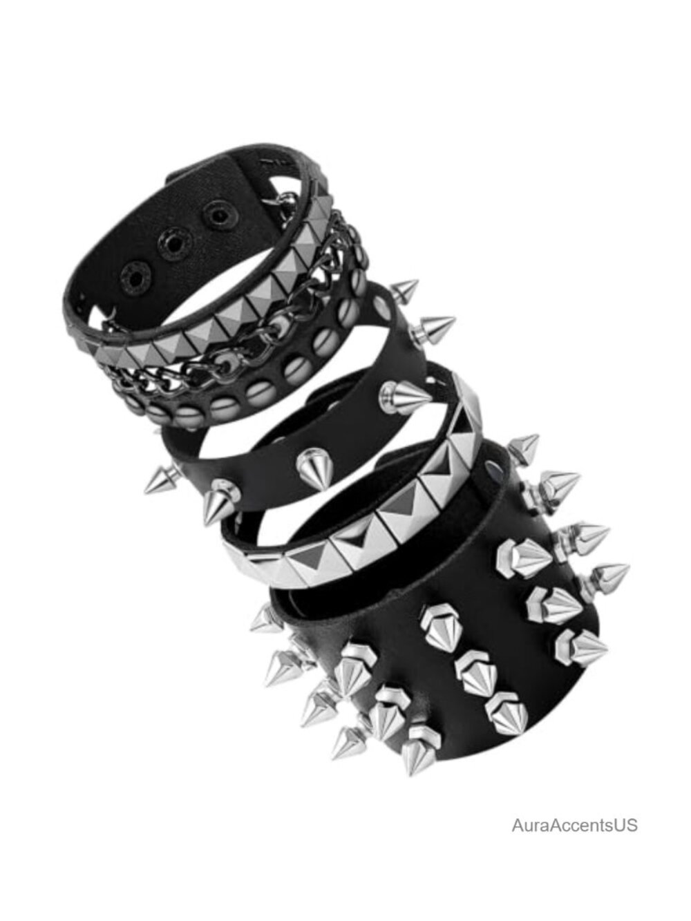 Punk Rock Studded Bracelet Set Spiked Leather Cuff